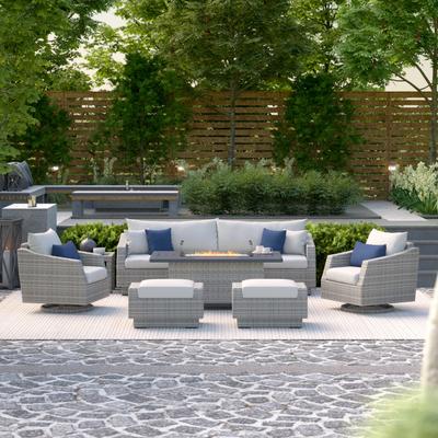 Cannes 8 Piece Sunbrella Outdoor Patio Motion Fire Set - 96" W x 31" H x 33" D