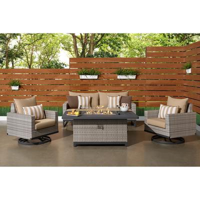 Milo Grey 4 Piece Sunbrella Outdoor Patio Motion Fire Set - 78" W x 32" H x 33" D