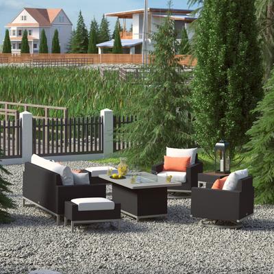 Milo Espresso 7 Piece Sunbrella Outdoor Patio Motion Fire Set - 78" W x 32" H x 33" D