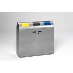 PROREGAL Selbstlöschende Wertstoffsammlstation rund | 80 Liter je Behälter, HxBxT 99,5x108x37,5cm | Verzinkter Stahl | Silber | Mülleimer Abfalleimer Image