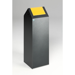 PROREGAL Selbstlöschender Wertstoffsammler spitz | 89 Liter, HxBxT 104,5x32x32cm | Verzinkter Stahl | Grau-Gelb | Mülleimer Abfalleimer Müllkorb Image