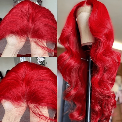 180% Density Red Body Wave Human Hair Wigs 13x4 Lace Front Hair Wigs For Women Pre Plucked With Baby Hair Brazilian Virgin Straight Human Hair Wigs Lace Frontal Long Human Hair Wigs 14-38inch