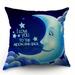 1pc Pillow Case I Love You The Moon And Back Letter With Smile Moon Decorative Throw Pillow Case 18 X 18 Inch Cotton Linen Cushion Cover For Men Women Blue White 18x18inch