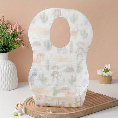 20pcs, Disposable Non-woven Bibs, Portable, Independent Packaging, Absorbent Bib With Adhesive Closure, Cute Animal Design