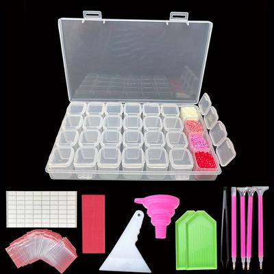 TEMU Diamond Painting Tools 28 Grids Storage Box With Funnel Sticker Pen Diamond Painting Embroidery Accessories Image
