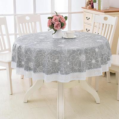 180 cm runde PVC-Wachstuch-Tischdecke mit Blumen- und Spitzenmuster, wasserdichte, Image