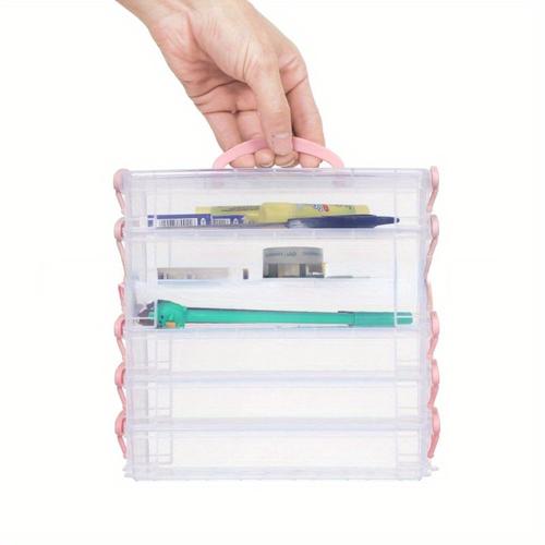 TEMU 6 Couches Portable Crayon de Couleur, Stylo de Peinture Stylo Aquarelle Boîte de Rangement, Empilable Détachable Boîte de Rangement de Papeterie, Boîte En Plastique