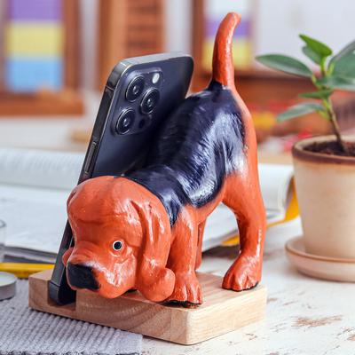 Helpful Beagle,'Hand-Carved and Painted Beagle Dog Wood Phone Holder'