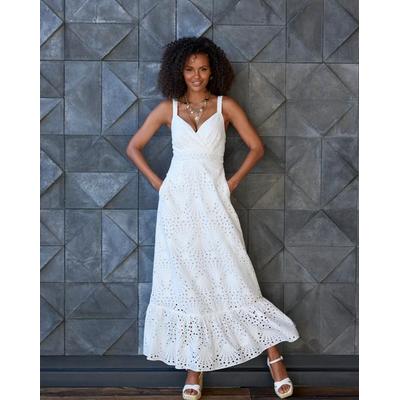 Boston Proper - White - Eyelet Surplice Ankle Length Dress - 6