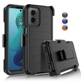 For Motorola Moto G 5G 2024 6.6 Case Heavy Duty Rugged Defender Case with [Belt Clip Holster] [Built in Screen Protecotr] Shockproof Full Body Protection Kickstand Cover Black