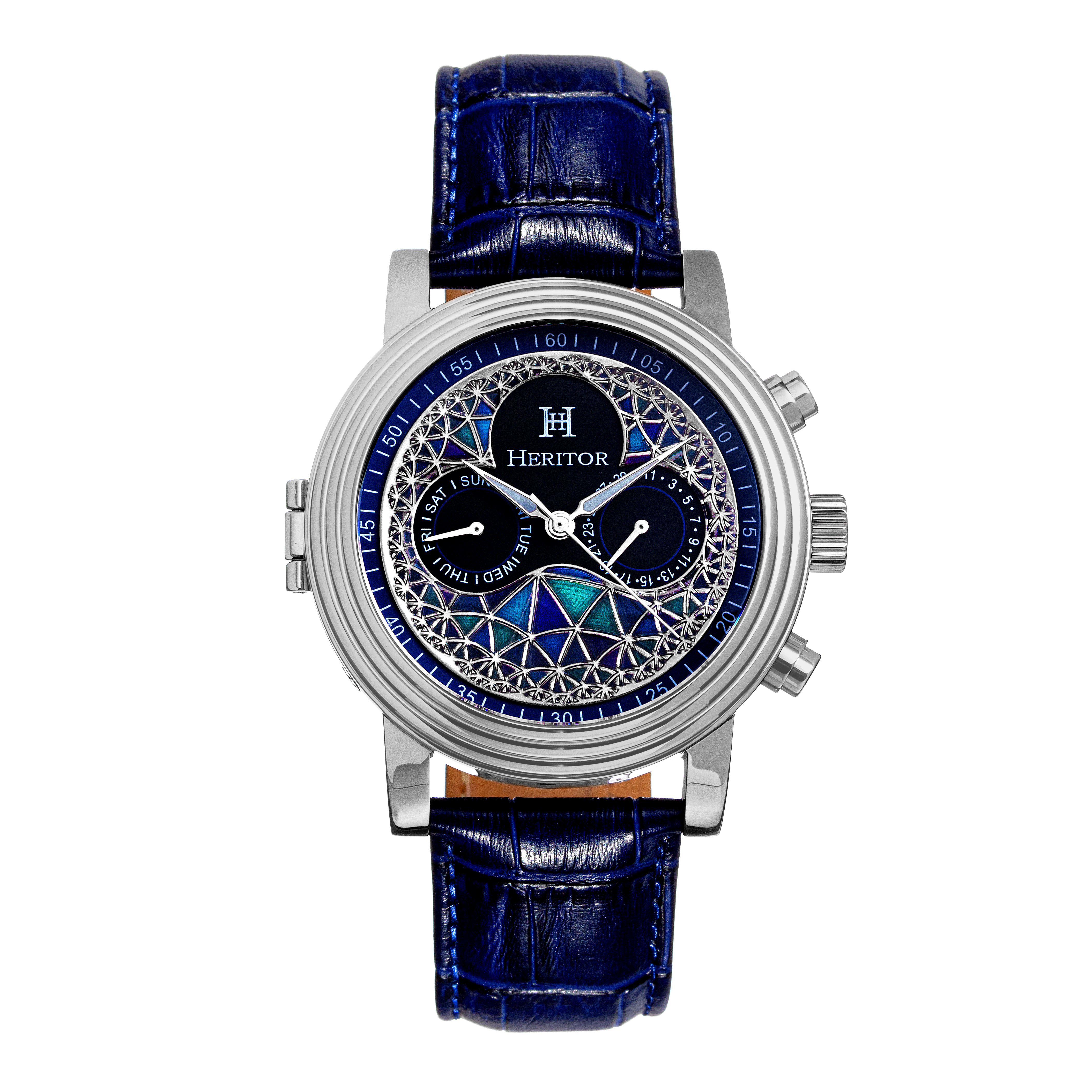 Heritor Automatic Mens Legacy Leather-band Watch W/day/date - Blue Stainless Steel - One Size