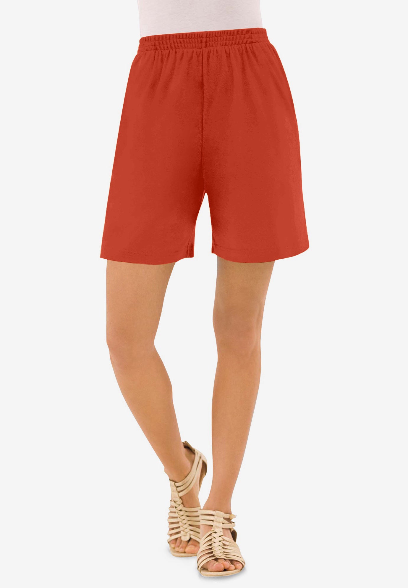 Plus Size Women's Plus Size Soft Knit Pull-On Short by Roaman's in Copper Red (Size L) Pull On Elastic Waist