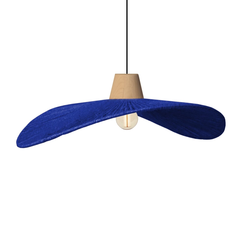 Suspension métal H90cm naturel;Abat-jour: bleu