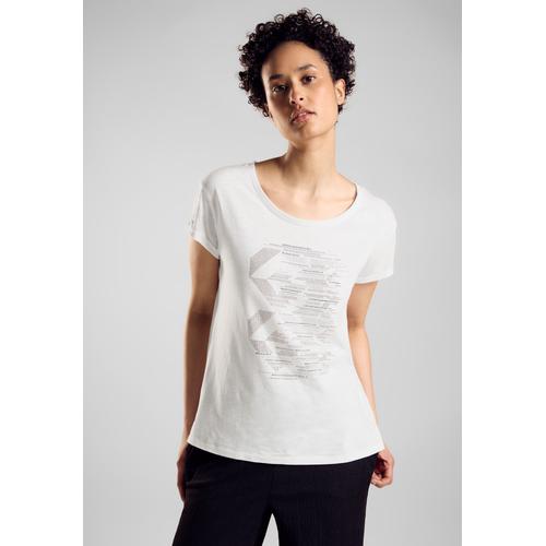 T-Shirt STREET ONE Gr. 44, weiß Damen Shirts mit Glitzersteinen