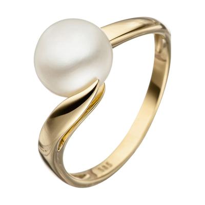 Perlenring JOBO Gr. 50, gelb (gelbgold 585), Fingerringe, Damen, 50, Gelbgold 585-Perlen, Gelbgold 585, Perlen, 585 Gold mit einer Süßwasser-Zuchtperle Image
