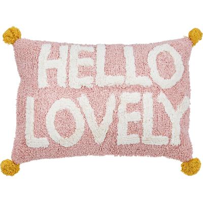 Dekokissen DONE. "CUSHION HAPPY HELLO LOVELY", rosa (rosa, gelb, natur, schriftzug, bestickt, gestreift), B:40cm H:1cm L:60cm, Baumwolle, Dekokissen_Sitzkissen_Kissenhüllen