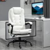 White PU Leather Massage Executive Recliner Office Chair with Lumbar Support, Footrest, Adjustable Height, and Reclining Back