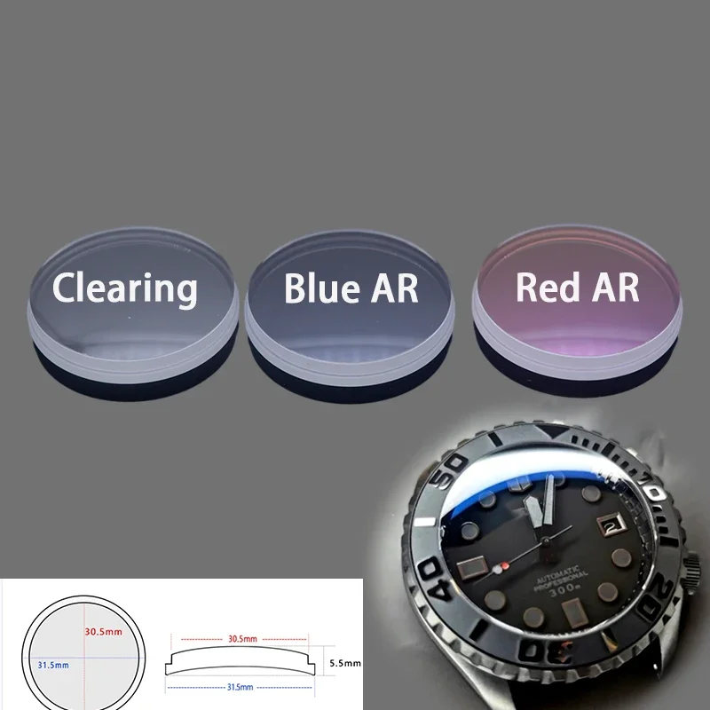 31,5 mm Kuppel-/Flachsaphirglas mit rot-blauer AR-Beschichtung, Uhrenglas, passend für SKX007 SKX009 SRPD Abalone Tuna Herrenuhr Image