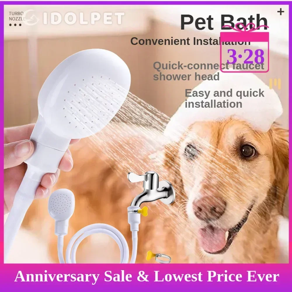Tragbarer Waschbecken-Schlauch für Haustiere, Wasserhahn-Sprüher, Hunde-Duschaufsatz mit verstellbarem Wurm, Hundedusche, Badekopf, Sprühaben, Sieb Image