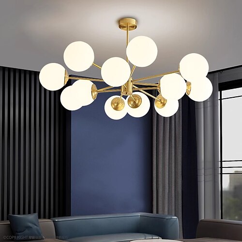 LED-Pendelleuchte, schlicht, goldfarben, magische Bohne, molekular, E27, nordisch, postmodern, Licht, Luxus, 95 cm, 12 Köpfe, Schlafzimmer, Esszimmer, 110–240V' Image