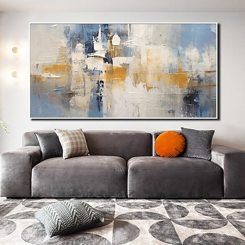 handgefertigtes Ölgemälde auf Leinwand, Wandkunstdekoration, abstraktes Messergemälde, Landschaftsgrau, für die Heimdekoration, rollendes, rahmenloses, ungespanntes Gemälde Image