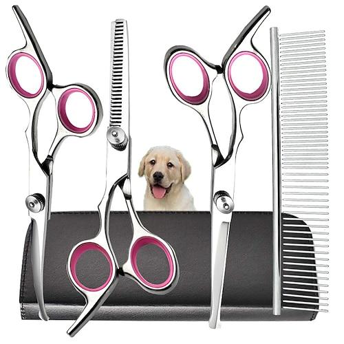 Hundepflege-Scheren-Set mit runden Sicherheitsspitzen aus Edelstahl, professionelles Hundepflege-Scheren-Set – gebogene Ausdünnungsschere und Kamm für Hunde und Katzen