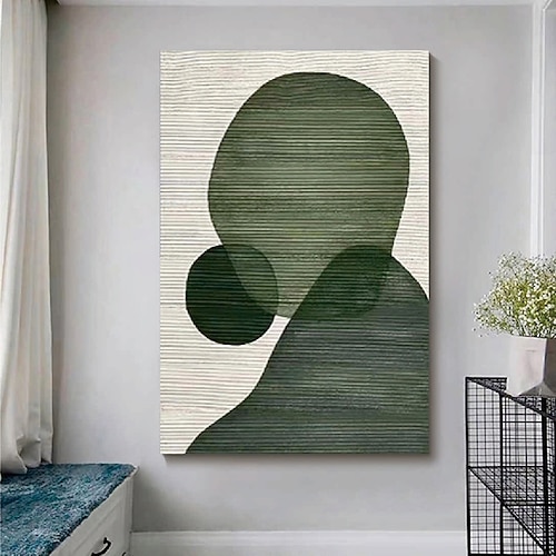 handgemachtes weißes abstraktes Gemälde auf Leinwand handgemalt 3D strukturierte Wandkunst grün moderne Leinwand Kunst Malerei für Wohnzimmer Dekor Wohnkultur Hotel Kunstwerk Image