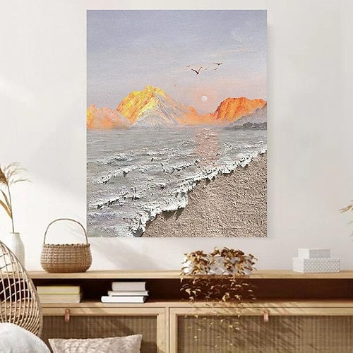 handgemaltes 3D-Minimalismus-abstraktes Leinwandgemälde, handgemachte tonale Wellenkunst, strukturiertes Berg-Meer-Gemälde, Wandkunst, Wabi-Sabi-Wandkunst, Gemälde für Wohnzimmer, Malerei, stilvolle Image