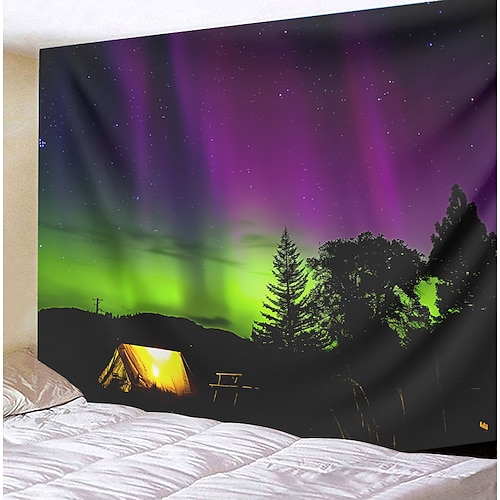 Aurora Nordlichter Wandteppich Wanddekoration großer Wandteppich Wanddeko Fotografie Kulisse Decke Vorhang Home Schlafzimmer Wohnzimmer Dekoration Wandtuch XXL Natur Image