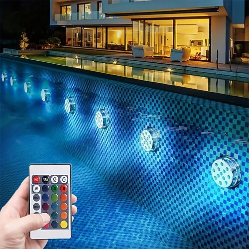 Unterwasser-LED-Poolbeleuchtung, RGB-Farbwechsel, 13 LEDs, magnetisch – kabellose Fernbedienung, wasserdicht für Pool, Aquarium, Badewannendekor, Partys, Urlaub, Gartenbrunnen Image