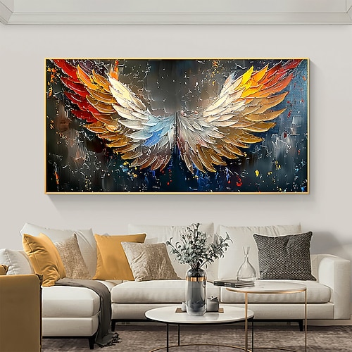 handgemachtes Ölgemälde Leinwand Wandkunst Dekor Original bunte Flügel Malerei abstrakte Feder Malerei Wohndekor mit gespanntem Rahmen Gemälde ohne Innenrahmen Gemälde Image