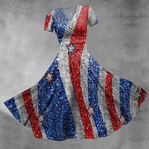American 250 USA Flagge Karneval Swing-Kleid Ausgestelltes Kleid Cosplay Erwachsene Damen Karneval Fünfhundertjahrfeier Unabhängigkeitstag / 4. Juli Einfaches Karnevalskostüm Verkleiden Image
