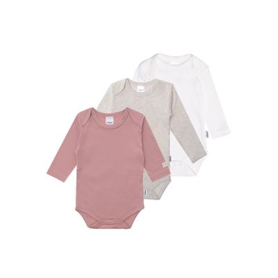 Body LILIPUT "rosenholz und grau melange", Baby, Gr. 62/68, EURO-Größen, bunt (mehrfarbig), 100% Baumwolle, unifarben, Rundhals, Langarm, Bodies, 3er-Pack mit praktischen Druckknöpfen Image