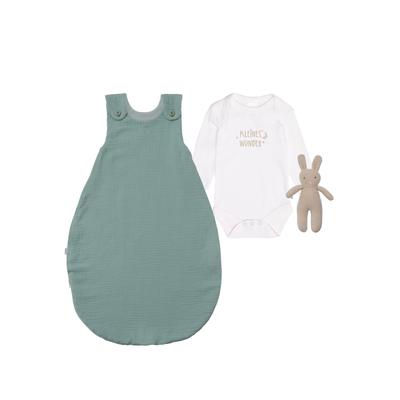 Erstausstattungspaket LILIPUT "Kleines Wunder", Baby, Gr. 86/92, grün (weiß, grün), 100% Baumwolle, KOB Set-Artikel, mit Body, Musselinschlafsack und Strick-Hasen Image