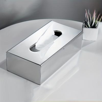 TEMU 1pc Stainless Steel Tissue Box, Tissue Box Cover, Napkin Dispenser Container, Countertop Tissue Holder, Tissue Storage Box For Bathroom Living Room Bedroom, Image