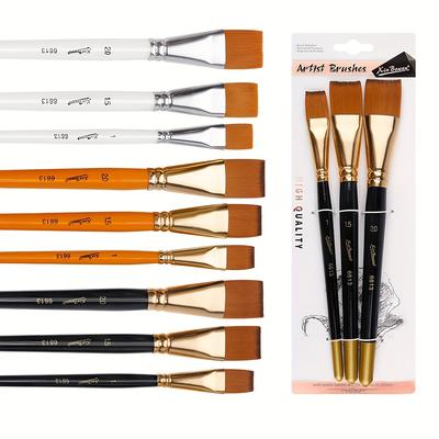 TEMU 3pcs Nylon Watercolor Acrylic Flat Brushes Professional Flat Acrylic Paint Brushes, Multifunctional Paint Brush Set For Watercolour, Acrylic, Gouache, Oil Painting (white/ Black/ Red)