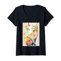 Damen Katzenliebhaber, Schmetterlinge und Blumen, bunt, Pastellfarben T-Shirt mit V-Ausschnitt