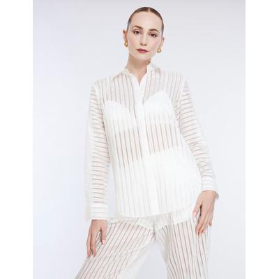 Women's Sheer Stripe Button Down Shirt in Gardenia / XS | BCBGMAXAZRIA