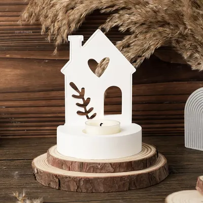 House Candle Holder Silicone Mold DIY Hollow Twig Love Window Creative House Candlestick Resin Mould 3D Warm Crafts Home Decor