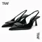 TRAF 2023 Modern Office Shoes Heels for Women Black Wedding Slingback Pointed toe High heels Woman