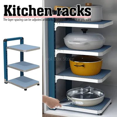 Adjustable Pots Pans Organizer Rack Kitchen Sink Shelf Household Cabinet 3 Tier Pot Storage Rack