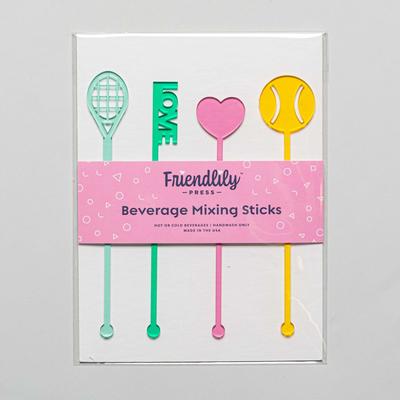 Friendlily Press Tennis Acrylic Drink Stirrer Set Tennis Gifts & Novelties Racquet, Love, Heart, Ball