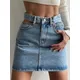 Woman High Waist Hollow Washed Denim Summer Skirt Asymmetric Button Mini Skirt Ladies Fashionable