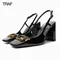 TRAF Spring Summer 2023 White Block Heel Metal Slingback High heels Women Modern Office Wedding