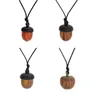 Wooden Acorns Choker Necklace Ethnic Storage Pendant Necklaces Wax Rope