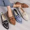 Women Pointed Toe Flat Shoes Solid Color Knitted Slip on Shoes New Casual Breathable Office Flats