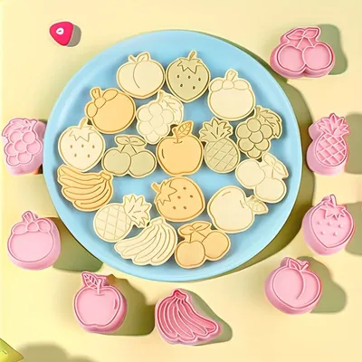 Cartoon Fruit Cookie Cutters Set Plastic Embossing Cookie Mold Pastry Dough Biscuit Cutters Cookie