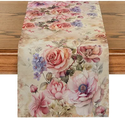 Watercolor Table Runner Party Decoration Plants Floral Table Runner Kitchen Table Wedding Decoration