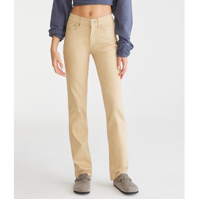 Aeropostale Womens' Seriously Stretchy Mid-Rise Straight Uniform Pants - Tan - Size 14 S - Cotton
