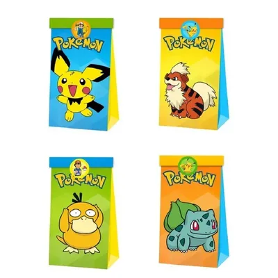 12pcs Pokemon Pikachu Gift Bag Candy Loot Bag Cartoon Theme Party Festival Event Birthday Decoration